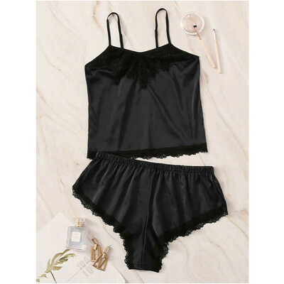 

Women Satin Lace Sleepwear Babydoll Lingerie Nightwear Short Pjs Pyjamas Set Hot
