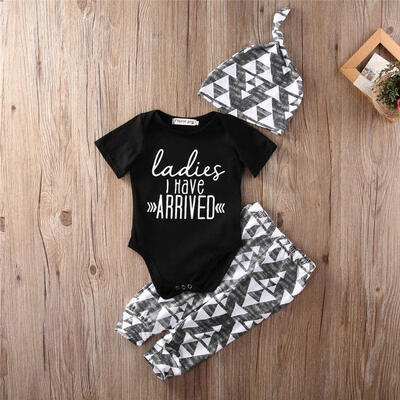 

Newborn Baby Girl Boy Cotton Romper Pants Hat Outfits Toddler Clothes Set