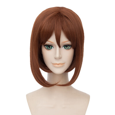 

Harajuku Medium Bob Straight Cosplay Wigs with Hair Temples for Boku No Hero Academia Ochaco Uraraka Figure