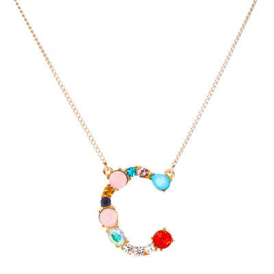 

A-Z Capital Letter Pendant Colorful Rhinestone Inlaid Women Necklace Jewelry