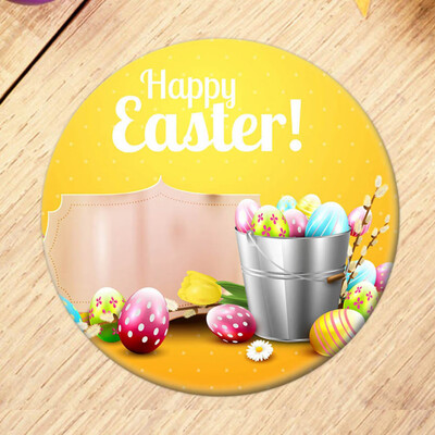 

2Pcs\Set Happy Easter Religion Christianity Festival Tinplate Badge Colored Egg Bunny Round Pin Badge