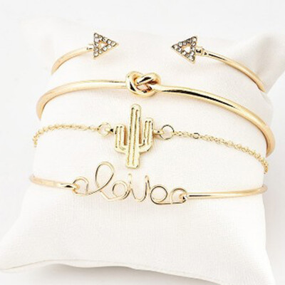 

4 Pcs Love Adjustable Cuff Bracelet Open Wire Bangle Stackable Wrap Leaves Bracelet Set for Women Girls