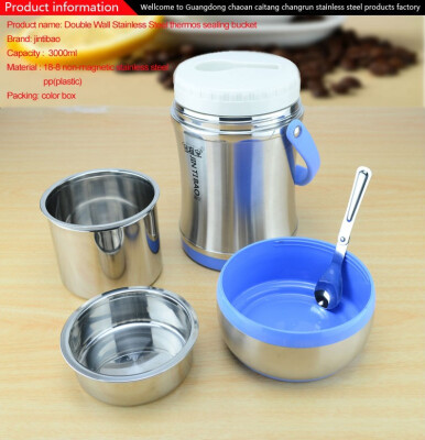 

3000ml Double Wall Stainless Steel bucket sealing lunch container Spill-proof vacuum thermal insulation large capacity caster