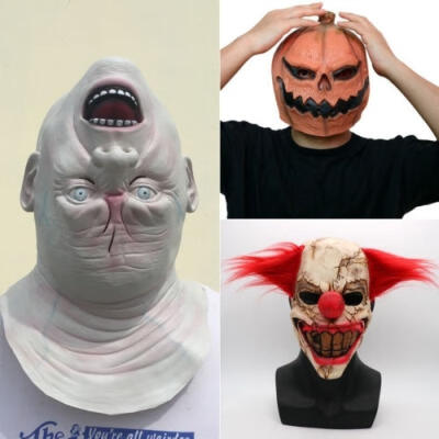 

Hot Halloween Creepy Latex Clown Pumpkin Head Inverted Head Mask Cosplay Costume