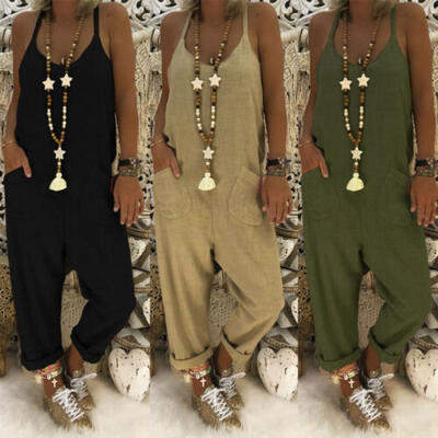 

Women Casual Loose Sleeveless Jumpsuit Dungarees Playsuit Trousers Overalls