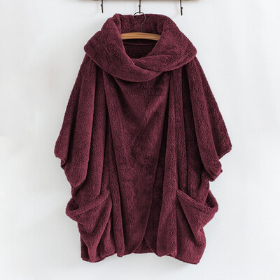 

Toponeto Women Casual Solid Turtleneck Big Pockets Cloak Coats Vintage Oversize Coats
