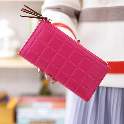 

Women PU Leather Purse Plaid Long Wallets Ladies Colorful Wallet 10 Card Holder Coin Bag Female Double Zipper Wallet