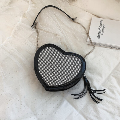 

2019 New Fashion Women Heart Shaped Messenger Bag Love Chain Diamond Patent Leather Shoulder Bag High Quality Luxury Handbag Sac