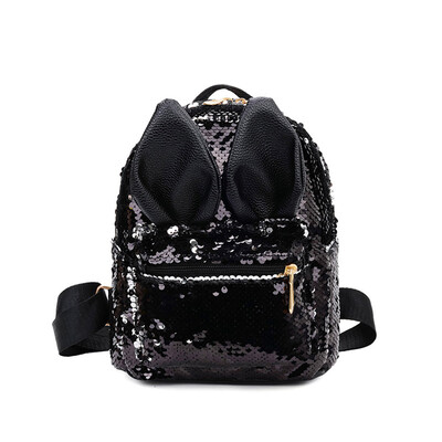 

New Fashion Rabbit Ears Sequin Backpack Leather Sequin Cute Backpack Kids Children Cartoon Shoulder Bag Women Girl Mini Backpack