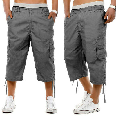 

NEW MENS CARGO COMBAT 34 SHORTS LONG KNEE LENGTH ELASTICATED WAIST COTTON PANTS