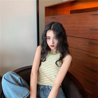 

crop top women Summer Fashion Concise Sweet All-match Sexy Striped Sleeveless Slim Fit Camisoles