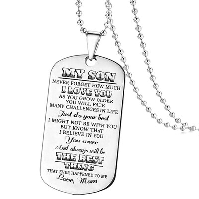 

My Son Tag Dog Collar Stainless Steel Mother son Pendant Necklace Nameplated Necklace Dog Tag To my son gifts