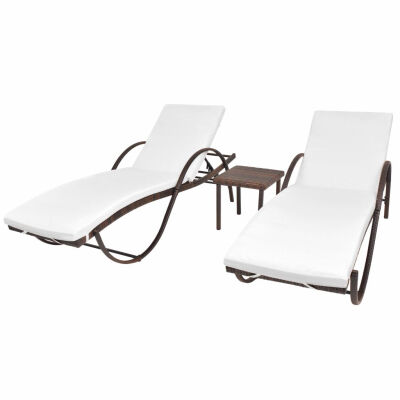 

Sun Loungers 2 pcs with Table Poly Rattan Brown