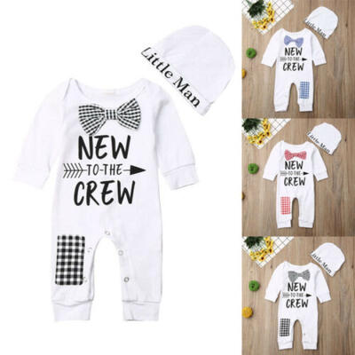 

US Newborn Baby Boys Kids Cotton RomperHat Jumpsuit Clothes Long Pants Outfits