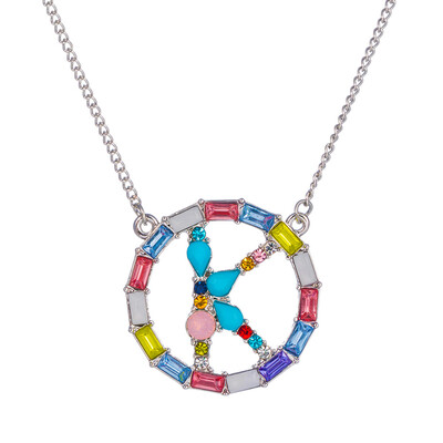 

Multicolor fashion Silver charm 26 Alphabet Round pendant necklace pave zircon initial letter necklaces Couple Name necklace