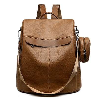 

Backpack ladies new fashion PU soft leather multi-function shopping backpack