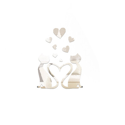 

Sweet Lovers Cat Wall Mirror Sticker Cartoon Wall Stickers Background Decoration
