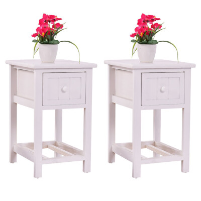 

2pcs Household Bedside Table Wooden Bedroom Storage Cabinet Drawers Basket Multifunction Corner Night Stand