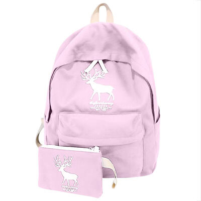 

2pcs Casual Girls Animal Printed Canvas Students School Backpack Clutch Bag
