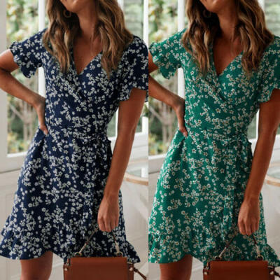 

Women Summer Boho Short Mini Dress Evening Cocktail Party Beach Dress Sundress