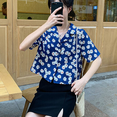 

Starmoon Fashion Women Top Beach Printing Shirt Short Sleeve Lapel Casual Loose Blouse