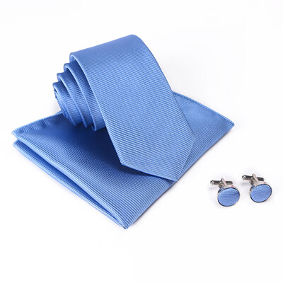 

Solid color thread tie set mens cufflinks square scarf tie three-piece suit suit dress with essential tie