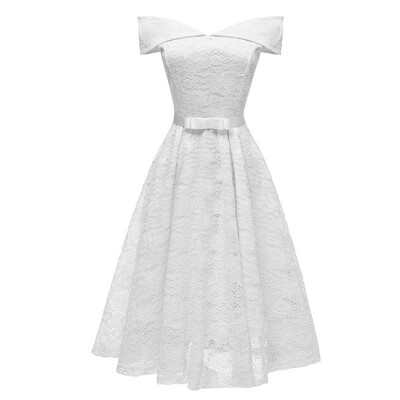 

Free Shipping Short Women Lace Dresses Sexy Boat Neck Female Party Prom A-line Dress