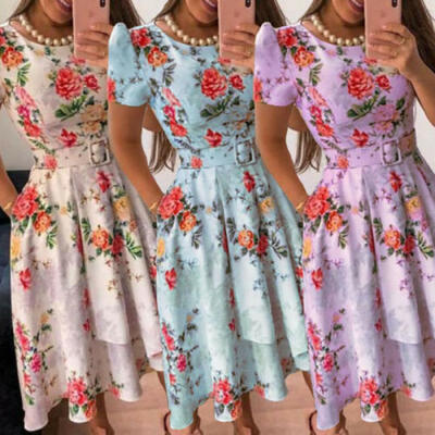 

AU Women Floral Long Maxi Dress Summer Evening Party Beach Sundress Plus Size