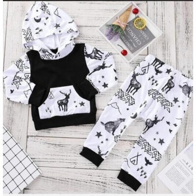 

Xmas Baby Girl Toddler Clothes Hooded Tops Pants Infant Outfits Sets Tracksuit