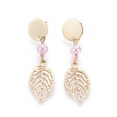 

Alloy Dangle Stud Earrings with Acrylic Beads Leaf Light Gold 53mm Pin 07mm