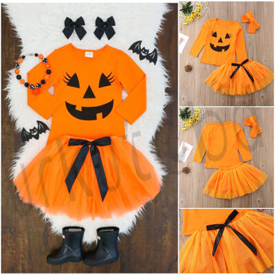 

Infant Baby Girl Halloween Pumpkin Long Sleeve TopsTutu Skirts Cotton Outfits