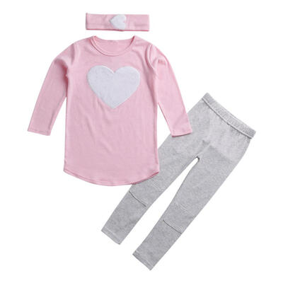 

3pcs Girls Clothes Set Spring Kids Warm Cute Heart Tops Leggings Headband
