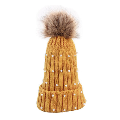 

Tailored Women Winter Crochet Hat Faux Fur Wool Knit Warm Cap