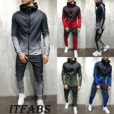 

Mens Gradient Sport Trackies Tracksuit Set Zipper Hoodie Slim Suit Sweatersuit