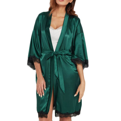 

Toponeto New Women BathRobe Lace Satin Belted Pajama Robe Underwear Sleepwear Lingerie