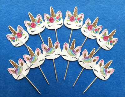 

Funnybunny 24pcs Double Sided Unicorn Cake Toppers for Birthday Baby Shower Party Decorations Supplies