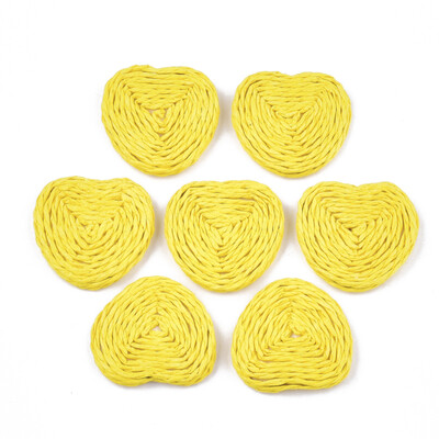 

Handmade Woven Beads Paper Imitation Raffia Covered with Wood No HoleUndrilled Triangle Yellow 3033x3233x45mm