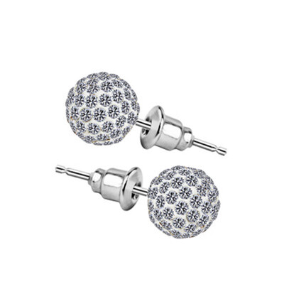 

Pave Disco Ball Genuine Stud Earrings High Quality 10mm 8mm 6mm Clear Austrian Rhinestone
