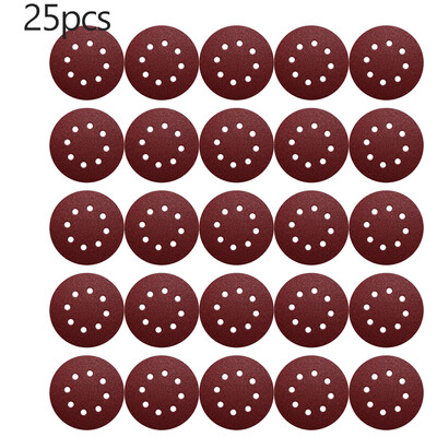 

25pcs Red 125mm 8 Holes Sandpapers 40-240Grit For Grinding And Polishing Metal