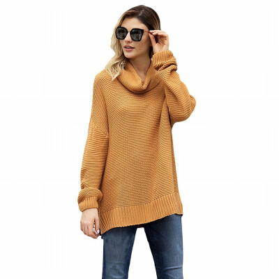 

High neck long sleeve pullover loose sweater casual rib knit sweater womens