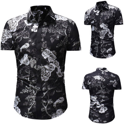 

Tailored Mens Printed Casual Button Down Short Sleeve Hawaiian Shirt Top Blouse