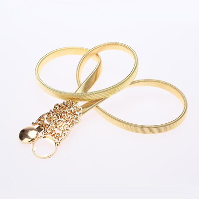

New Fashion Women Waist Belt Chain Metal Gold Tone Hollow Out Stretchy Slim Elegant Belt Band Golden