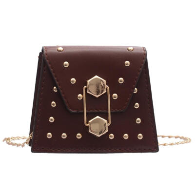 

Rivets Sequins Bag Women Leather Shoulder Messenger Flap Buckle Chain Bags