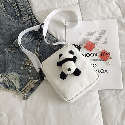 

2019 new fashion Messenger bag casual simple canvas bag female simple wild cartoon cute panda shoulder bag