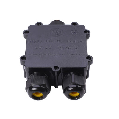 

3-Way 24A 450V Black Outdoor Waterproof IP68 Cable Connector Junction Box Electric Enclosure Case for Cable Dia 4-8mm