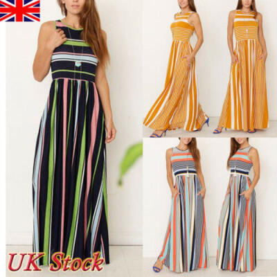 

UK STOCK Women Summer Boho Long Maxi Dress Evening Cocktail Party Beach Dresses