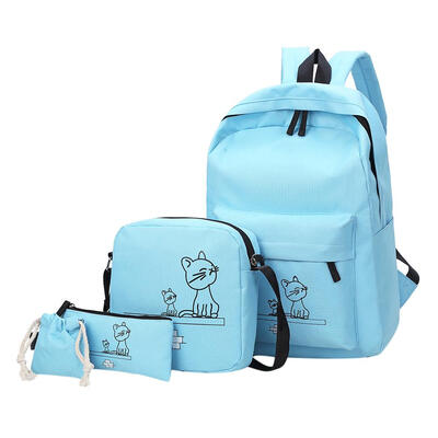 

4pcsSet Cartoon Cats Printed Women Travel Backpacks Clutch Shoulder Bags