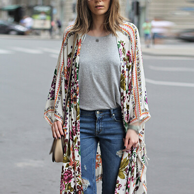 

Women Cardigan Printed Long Sleeve Shawl Cover Up Kimono Loose Tops Coat Summer