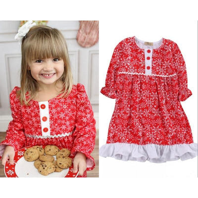 

Toddler Kids Girl Princess Snowflake Long Sleeve Dress Party Xmas Casual Dresses