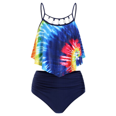 

Spiral Tie Dye Lattice Tummy Control Tankini Swimwear